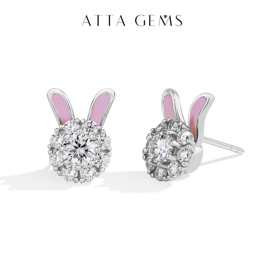 ATTAGEMS S925 Sterling Silver Moissanite Diamond Earrings Enamel Design Rabbit Shape For Women Girls Birthday Gifts Fine Jewelry Luxlife Brands
