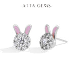 ATTAGEMS S925 Sterling Silver Moissanite Diamond Earrings Enamel Design Rabbit Shape For Women Girls Birthday Gifts Fine Jewelry Luxlife Brands