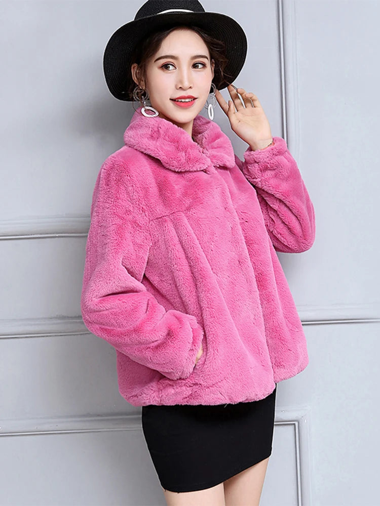 Nerazzurri Autumn Short Light Soft Faux Fur Jacket Women Long Sleeve High Waist Casual Loose Korean Fashion Pleated Fluffy Coat LUXLIFE BRANDS
