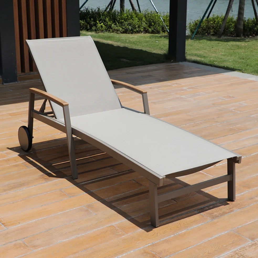 Outdoor Poolside Sun Lounger Set With Adjustable Reclining Comfortable And Durable Chaise Lounge With Armrests And Side Table