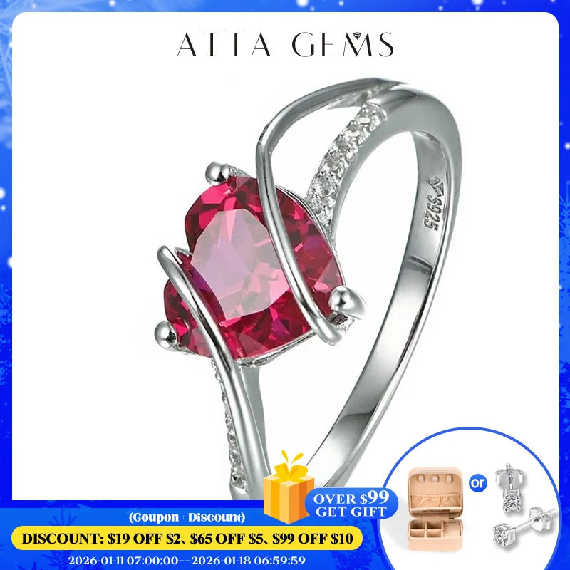 ATTAGEMS Heart Shape Ruby 925 Sterling Silver Ring 2.5 Carats Women Love Ring for Party Wedding and Engagement Romantic Gift Luxlife Brands