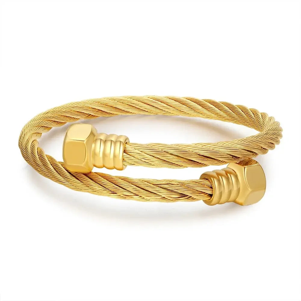 Stainless Steel Gold Color Bangle Bracelets Luxury Brand Stylish Mesh Bangle for Women Men Decoration Jewelry Accessory Gift