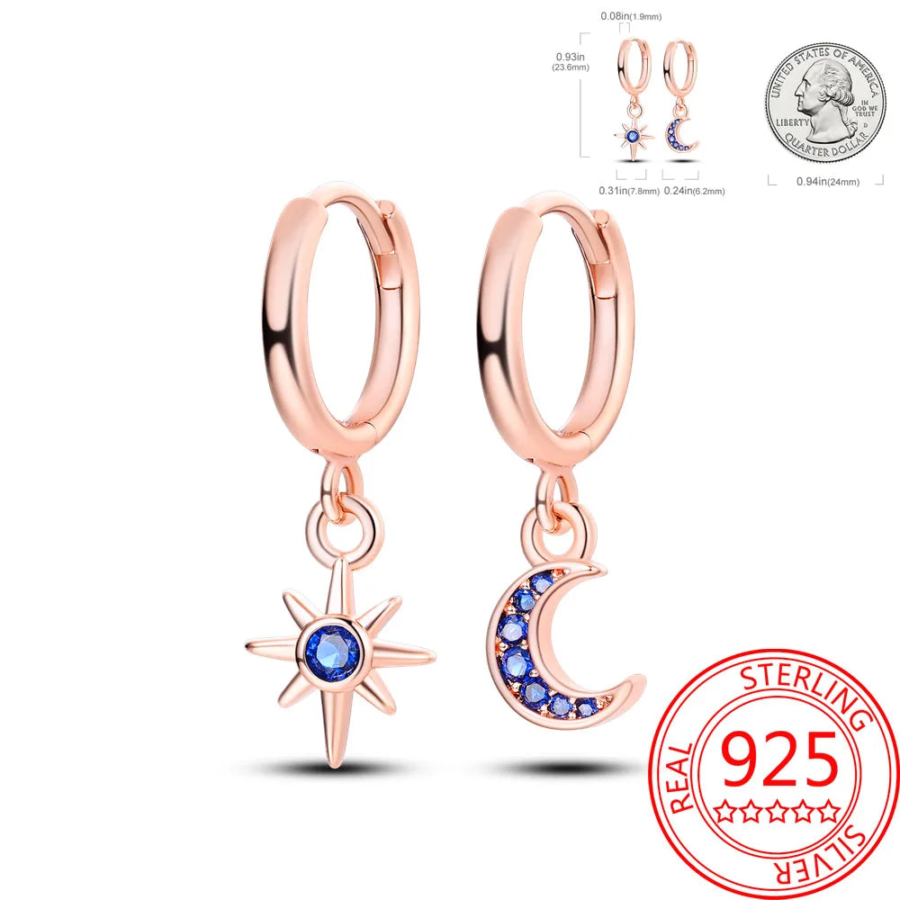 925 Sterling Silver Rose Gold Earrings Double White Pavé Earrings for Women's Beer Party Exquisite Jewelry Matching