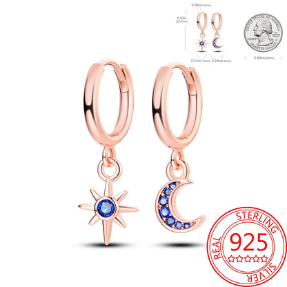 925 Sterling Silver Rose Gold Earrings Double White Pavé Earrings for Women's Beer Party Exquisite Jewelry Matching