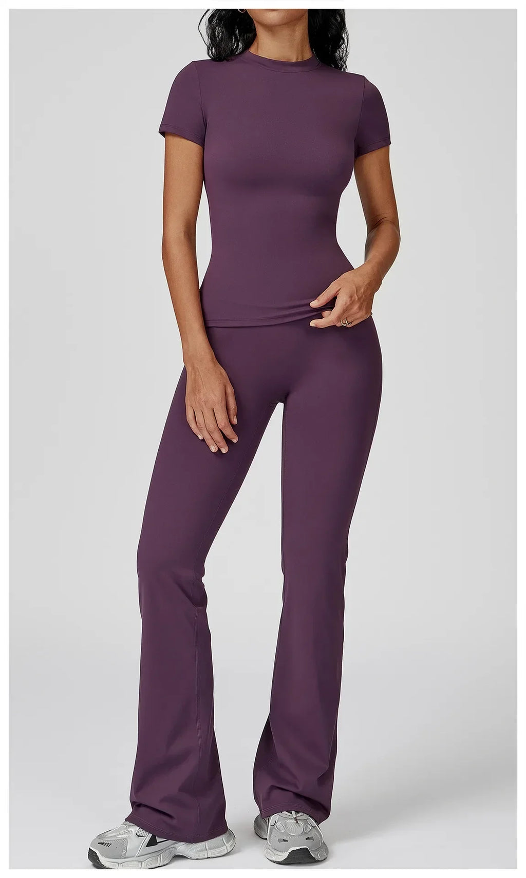 Hearuisavy Women 2 Piece Sport Pants Set Gym Sportswear Workout Short Sleeves Female Push Up Yoga Pants Running Fitness Clothing