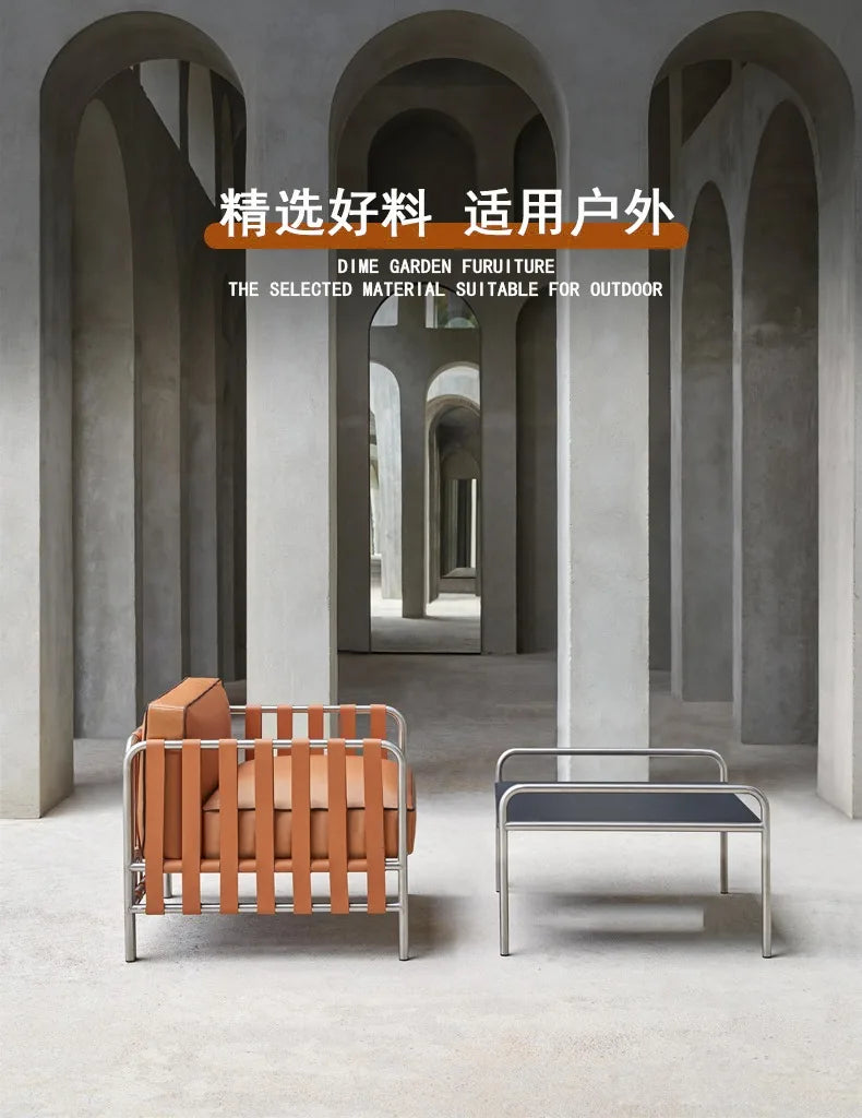 Outdoor stainless steel sofa rattan courtyard villa rain and sun coffee table combination