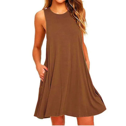 Women's Summer Casual Swing T-Shirt Dresses Beach Cover Up With Pockets Plus Size Loose T-shirt Dress - LUXLIFE BRANDS
