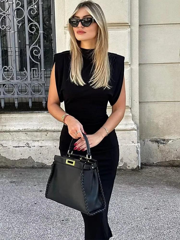 Classic Short Sleeve Bodycon Midi Dress LUXLIFE BRANDS