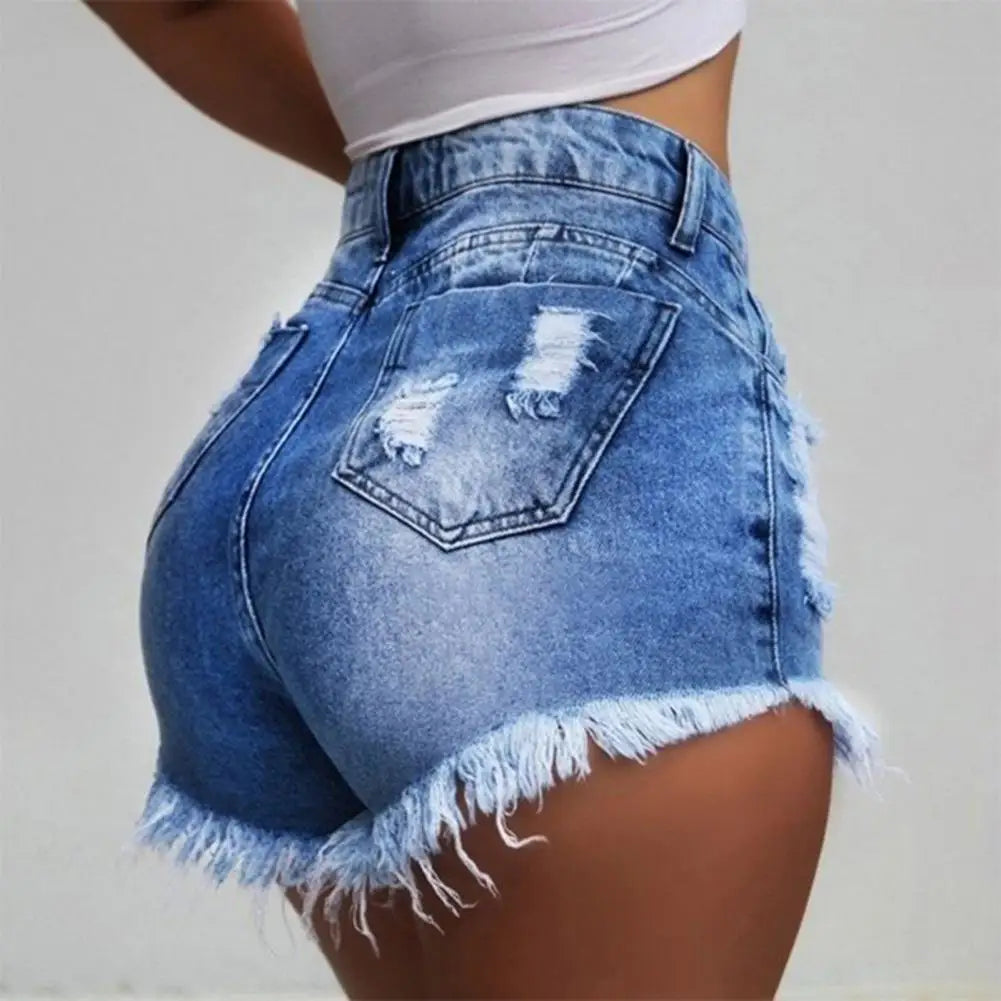 High Waist Fringe Denim Shorts