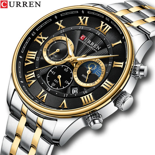 CURREN Fashion Sports Chronograph Wristwatches for Men Stainless Steel Strap Watches with Auto Date LUXLIFE BRANDS
