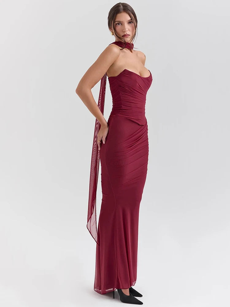 Elegant Wine Strapless Maxi Skirt Set Luxlife Brands