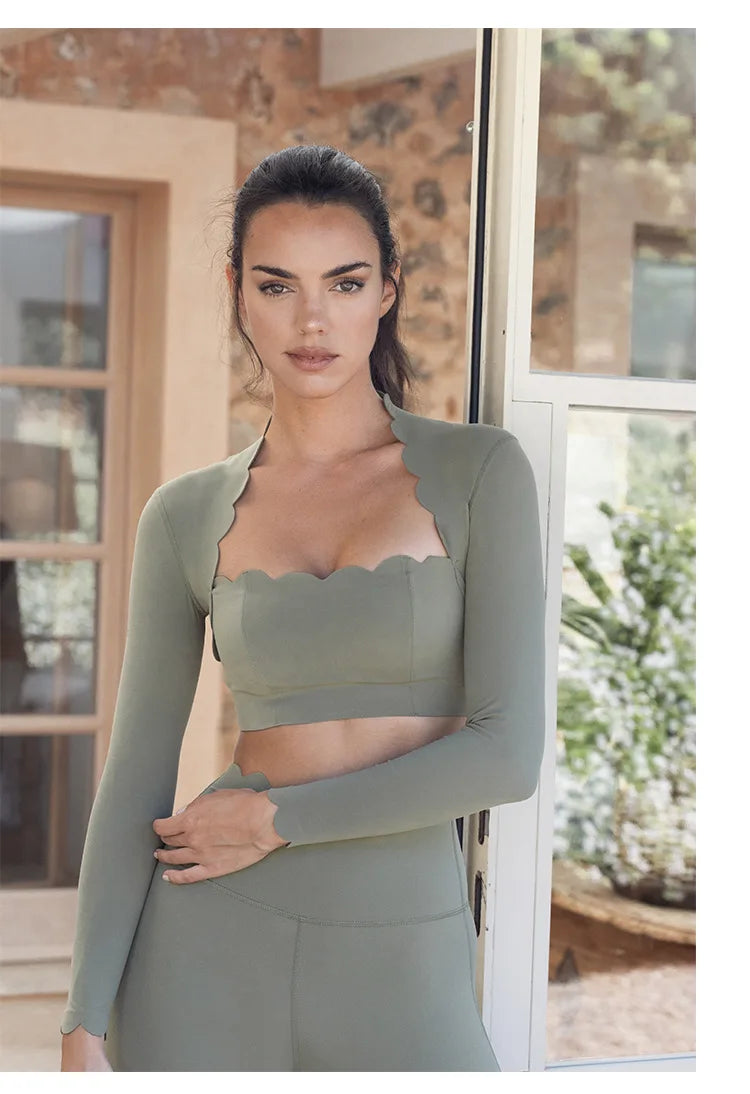 Black Square Neck Tight High Elastic Skinny Yoga Sports Long Sleeves Fashion Compression Pants Fitness Leggings Workout Tights