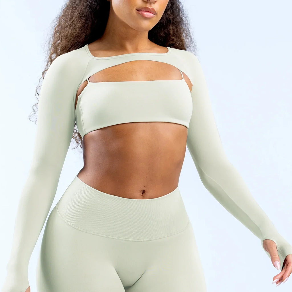 New Sports Long Sleeve Shrug Seamless Spandex Woman Fitness Elastic Breathable Shrug Sports Long Sleeve（Not Contain Bra）