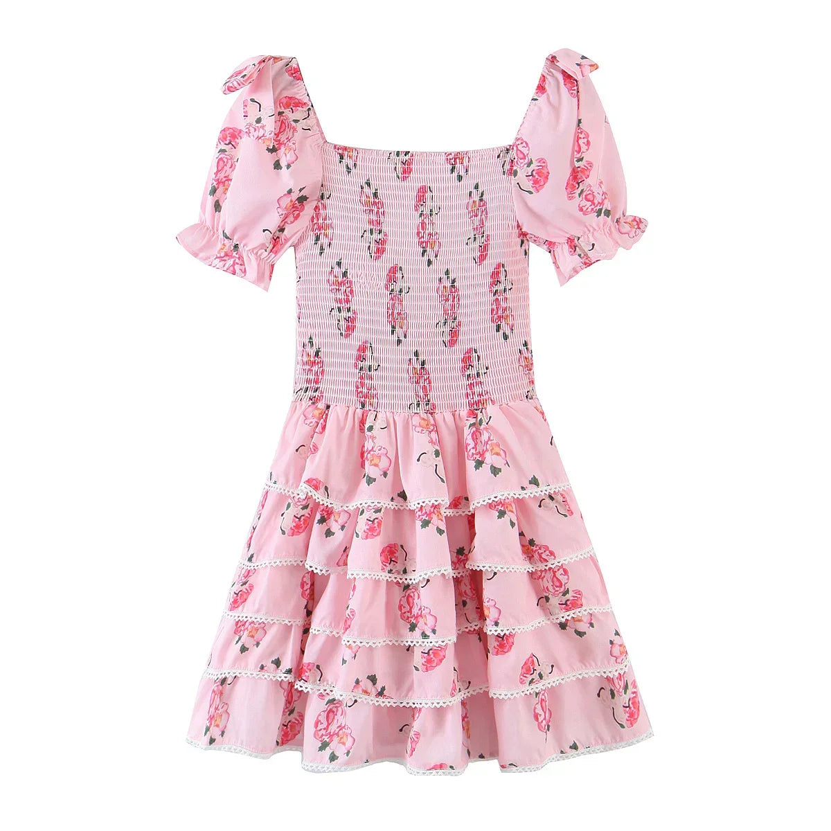 Pretty Pink Floral Print Puff Sleeve Dress