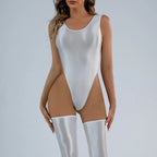 Women Sexy Oil Shiny Bodysuit Strap Solid Swimsuit High Cut Bikini Thong Leotard Thin Smooth Jumpsuit Summer Breath Nightwear Luxlife Brands