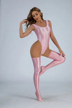 Sleeveless High Cut Thong Bodysuit Glossy Shiny Swimsuit Tights Hot Sexy Bikini Sukumizu Swimwear Body Tops Athletic Gym Leotard Luxlife Brands