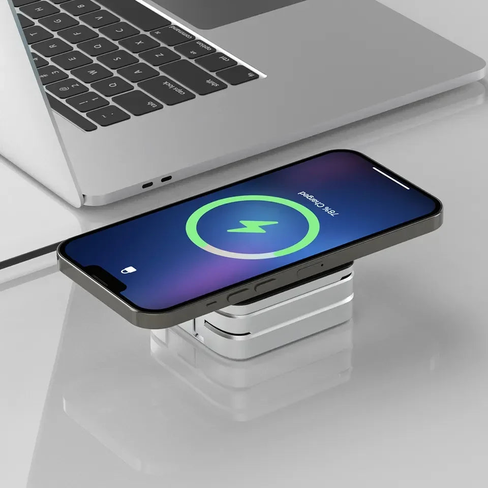 Travel 3 in 1 Magnetic Wireless Charger Foldable Stand Dock for IPhone 15, 14, AirPods,iwatch for Apple / for Samsung Galaxy S23 LUXLIFE BRANDS