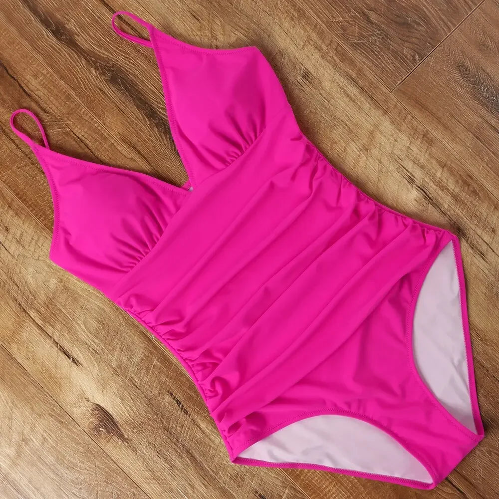 RXRXCOCO Women's Swimsuit One Piece Push Up Swimwear Women Neck Hanging Backless Sexy Bathing Suit Black Blue Beachwear Swimsuit