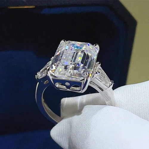 BXINY 5/10CT Emerald Cut All Moissanite Rings S925 Silver Baguette 3-Stone Diamond Women Men GRA Certified Wedding Bands Jewelry