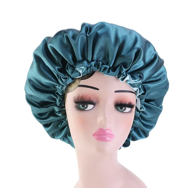 Reversible Satin Hair Caps Bonnets Double Layer Adjust Headwear Curly Hair Cover Hat For Sleeping Women Styling Accessories LUXLIFE BRANDS