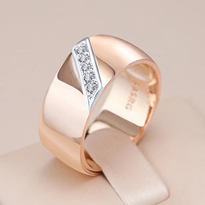 Kinel Luxury Natural Zircon 9mm Width Rings For Women 585 Rose Gold Silver Color Mix Setting Design Daily Bride Wedding Jewelry