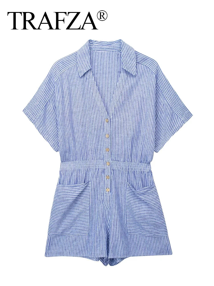 Classic Blue Striped Summer Jumpsuit LUXLIFE BRANDS