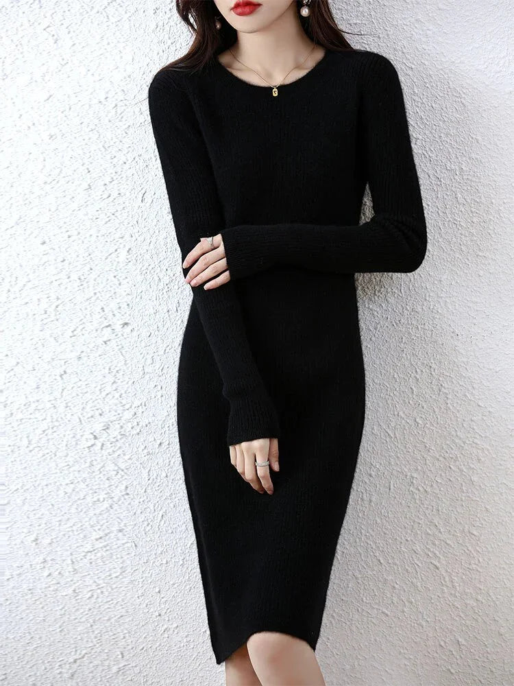 Vienna Cashmere Sweater Dress 100% Merino Wool LUXLIFE BRANDS