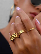 Peri'sbox Solid Gold Pvd Plated Bold Wide Thick Ring for Women Chunky Link Chain Stainless Steel Strap Finger Rings Jewelry Luxlife Brands