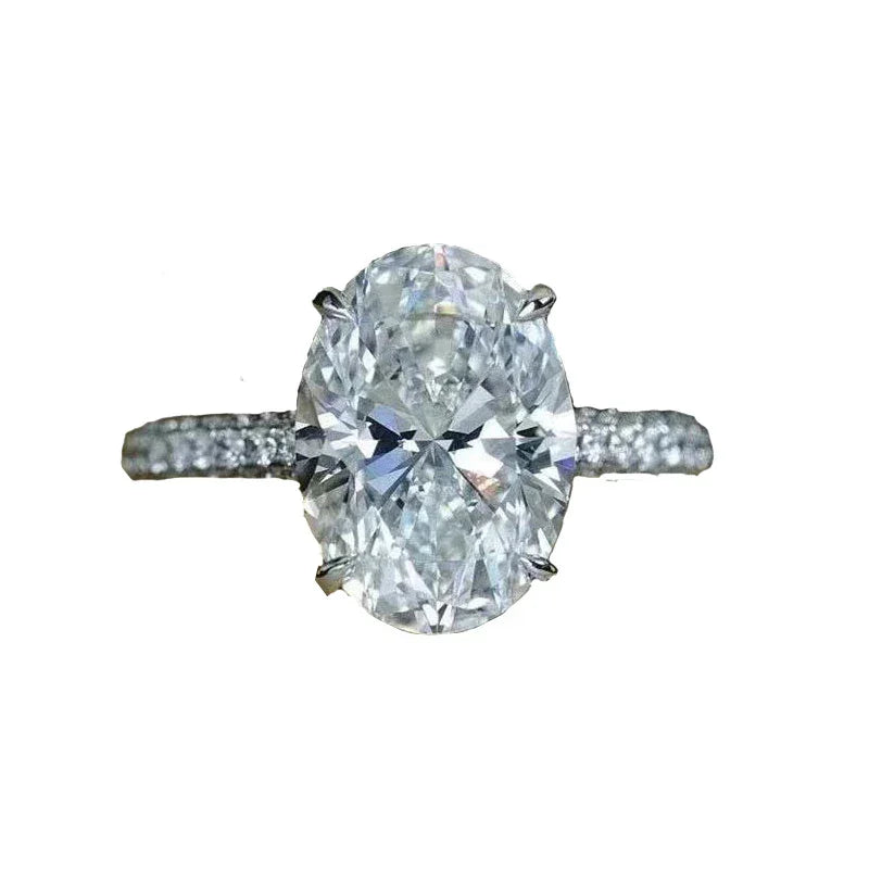 New 925 Sterling Silver Oval 4ct Lab Diamond Ring  Engagement Wedding Band Gig Stone Rings for Women Bridal Jewelry Gift