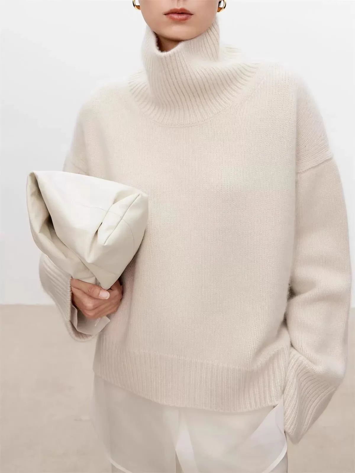 Thickened turtleneck 100% pure cashmere sweater women's loose lazy knit silhouette sweater European products