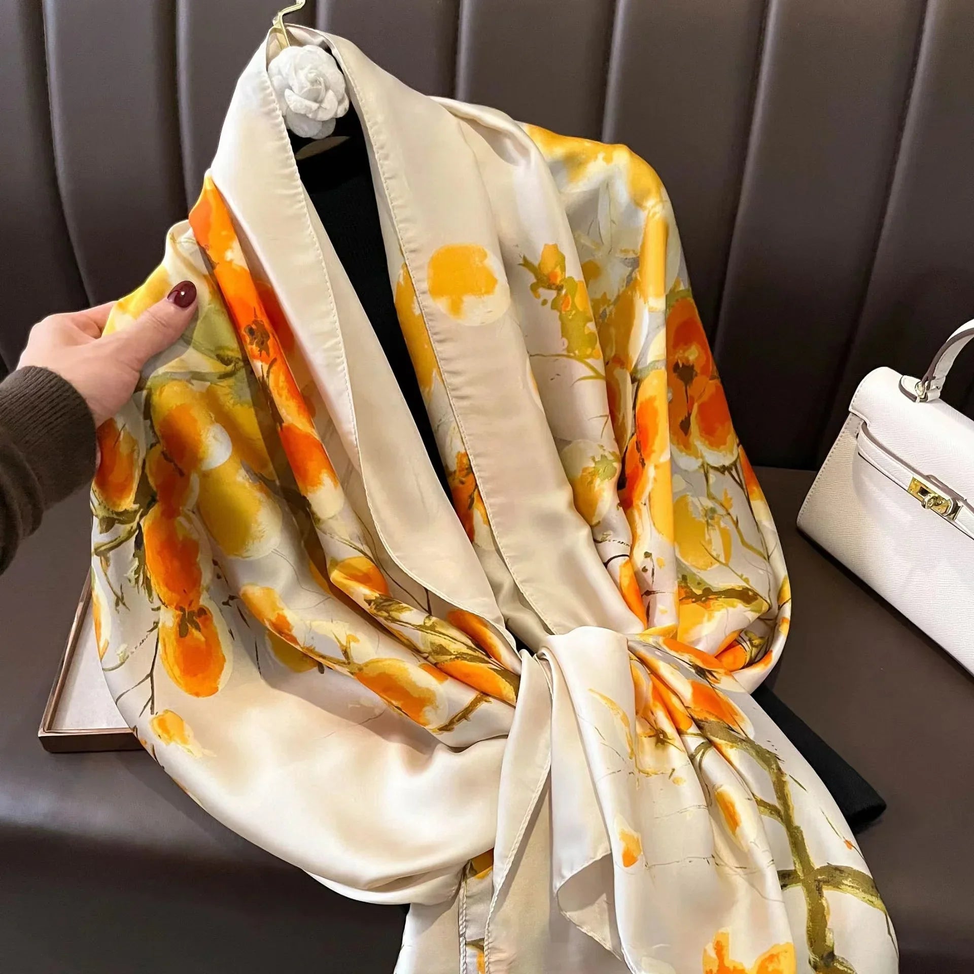 180*90cm Luxury Brand Spring Summer Autumn Women Clothing New Fashion Color matching printed silk scarf lady popular turba