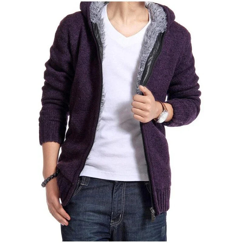 Autumn Winter Men's Thick Sweatercoat Collar Zipper Sweater Coat Outerwear Winter Fleece Cashmere Liner SweatersTurn-down Collar LUXLIFE BRANDS