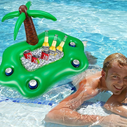 Inflatable Palm Tree Pool Party Float with Built-In Drink Cooler & Cup Holders