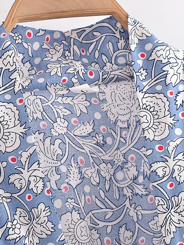 Vintage Porcelain Floral Boho Kimono Short Beach Robe