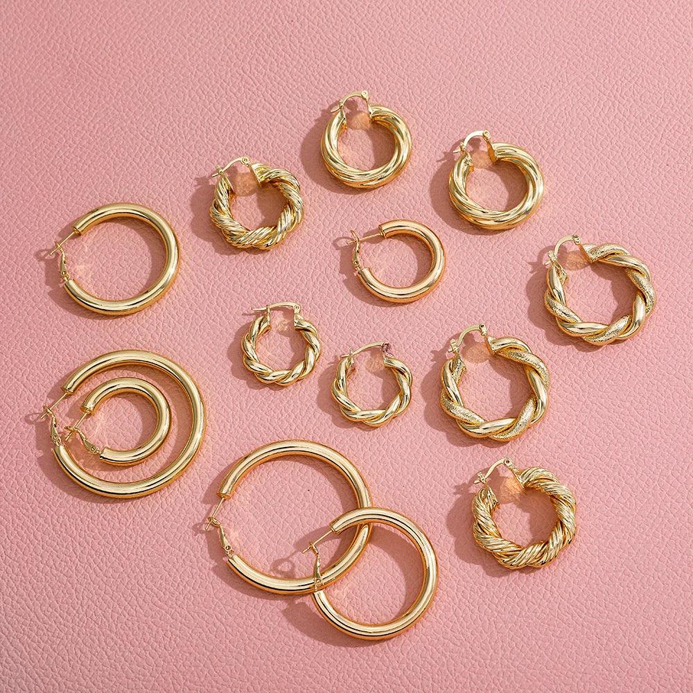 New Trendy Geometric Twisted Thick Hoop Earrings Fashion Gold Color Big Round Circle Earrings for Women Punk Hiphop Jewelry Gift LUXLIFE BRANDS