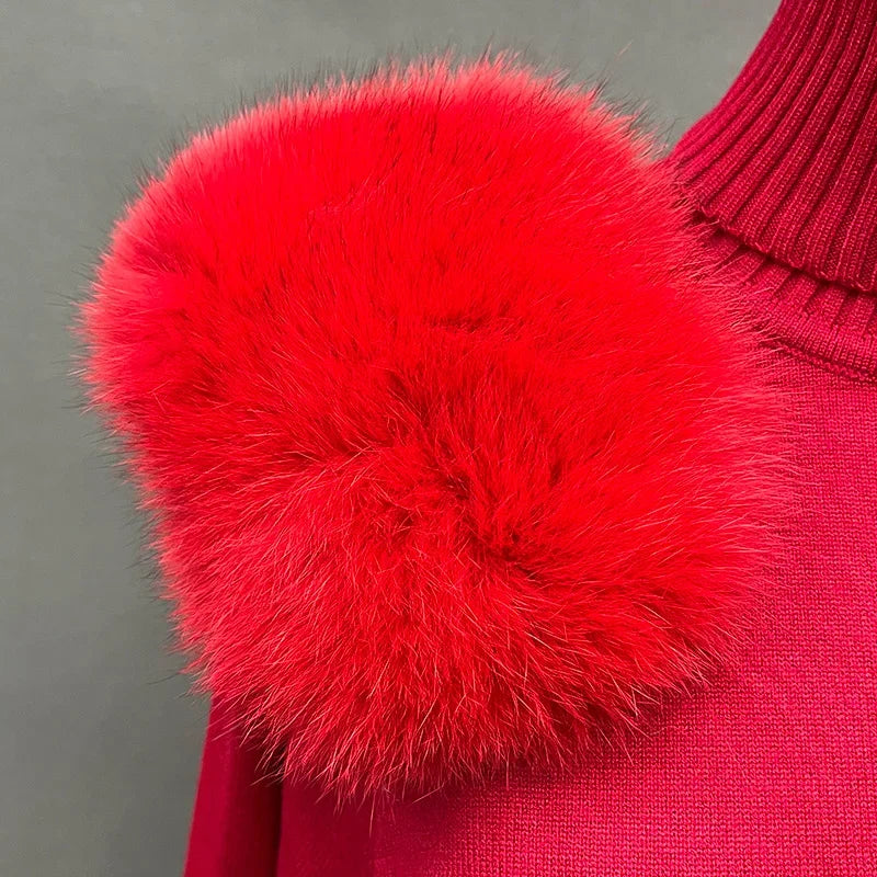 Women's Wool & Fox Fur Collar Knit Outfit