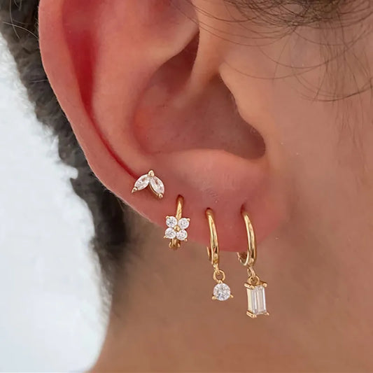 2PC Stainless Steel Little Huggies Hoop Earrings For Women Tiny Crystal Zirconia Pendant Cartilage Earrings Piercing Jewelry LUXLIFE BRANDS
