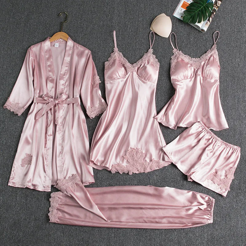 LUX 5PC Silk Lingerie Set