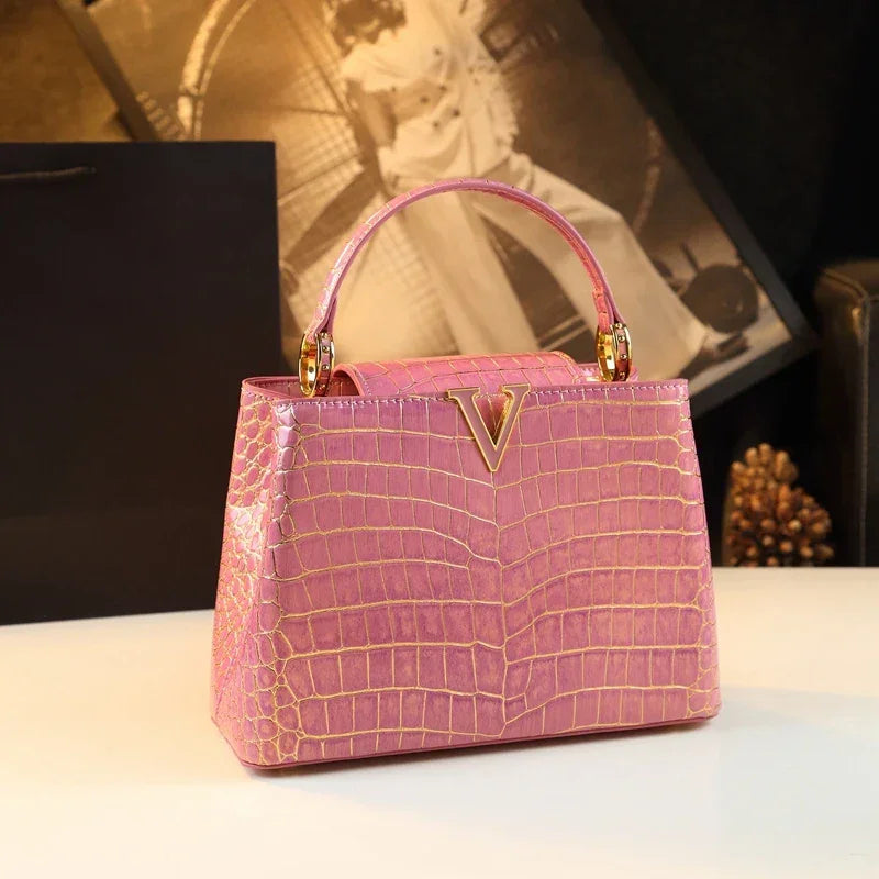 Women's Croc Pattern Leather Small Tote Bag LUXLIFE BRANDS