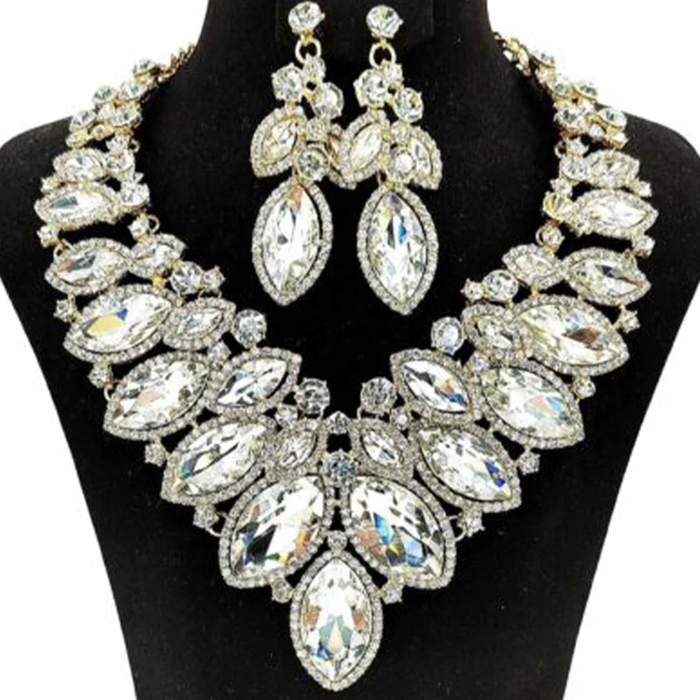 Rhinestone Drop Necklace & Earring Set