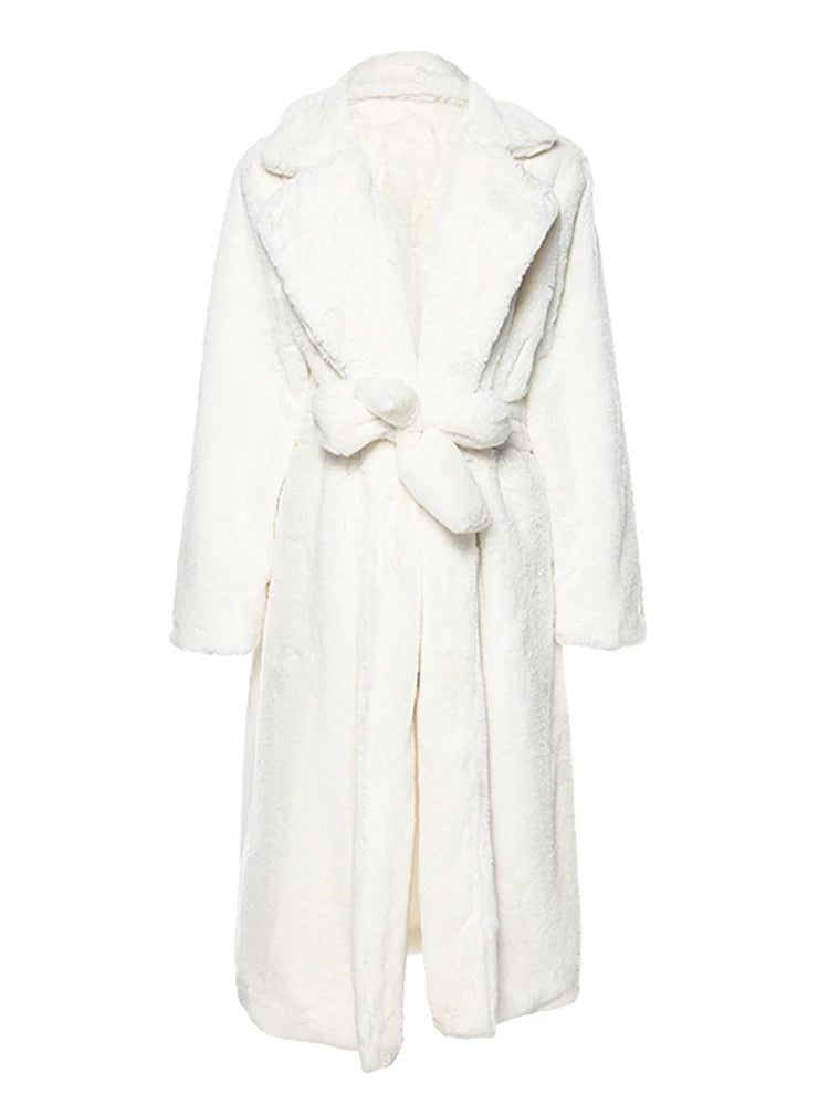 Lautaro Winter Long White Fluffy Warm Oversized Faux Fur Coat Women with Hood Lapel Sashes Loose Korean Fashion 2021 Outerwear LUXLIFE BRANDS