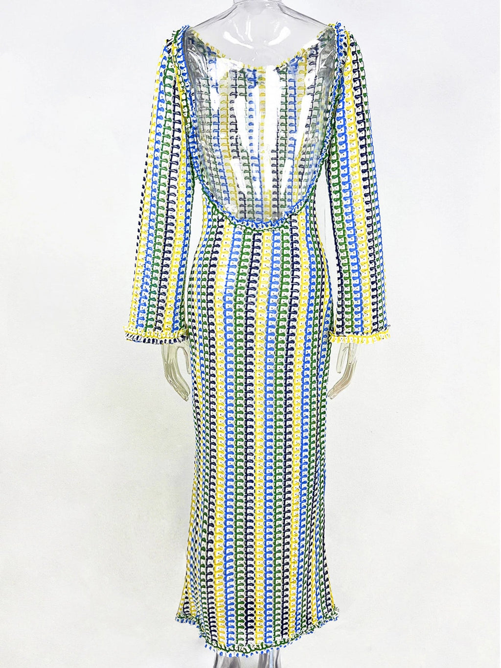 Sexy Backless Flare Sleeve Lace Knit Cut Out Party Beach Maxi Dress 2025 Summer Women Vacation Beachwear Swimsuit Cover Up A2815 Luxlife Brands