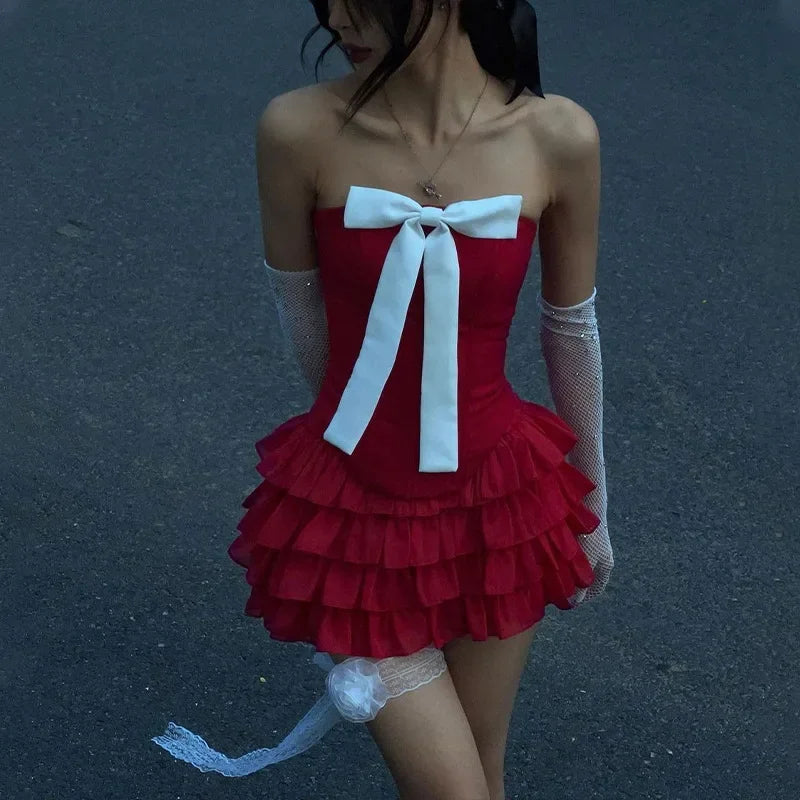 LUX IN LOVE Red Strapless Top & Skirt Set