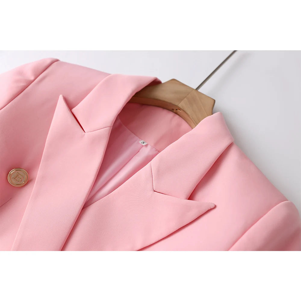 Amazing Design Workwear Office Lady Luxury OL Quality Pockets Blazer With Belt Baby Pink Formal Jacket For Women