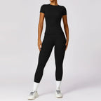 Seamless Yoga Set Women Pink Short Sleeve Top with High Waist Leggings Two Piece Workout Clothes Sports Fitness Gym Sets Luxlife Brands