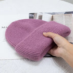 Fashion Warm Skullies Angola Rabbit Fur Winter Knitted Beanies Women Cap Female Three Fold Ski Outdoor Hats Luxlife Brands