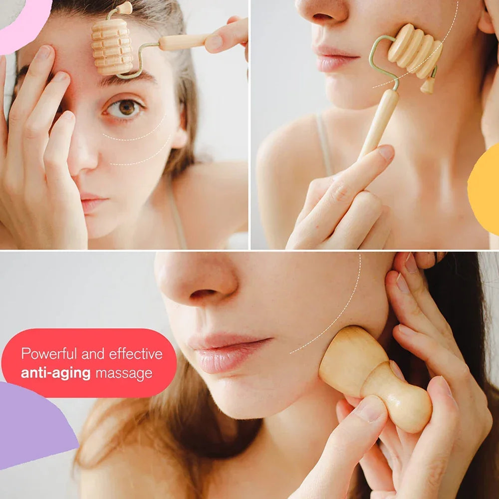 Face Massager Maderoterapia Face Roller Mini Wood Therapy Face Slimming Gua Sha Scraper Facial Lifting Wrinkle Remover LUXLIFE BRANDS