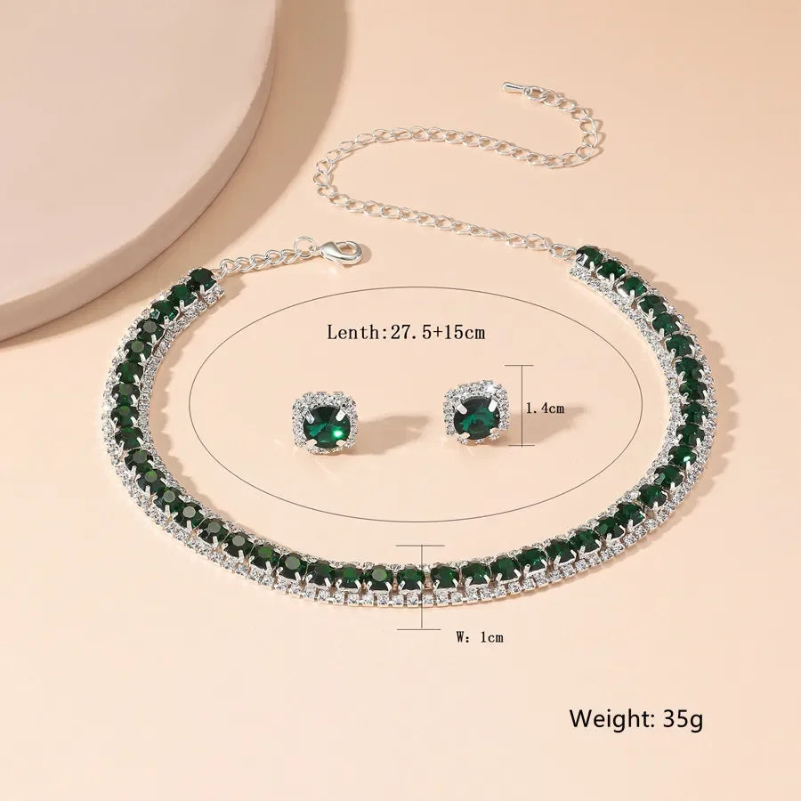 FYUAN Luxury Necklace Earrings Sets Green Crystal Necklace Women Weddings Bride Jewelry Accessories LUXLIFE BRANDS