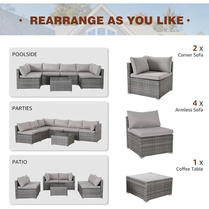 LUXHOME Modern 7 Pc Ratan Patio Furniture Set