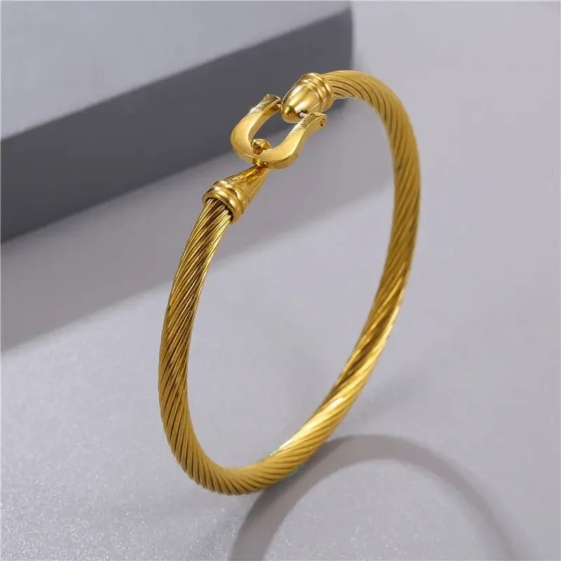 Stainless Steel Gold Color Bangle Bracelets Luxury Brand Stylish Mesh Bangle for Women Men Decoration Jewelry Accessory Gift